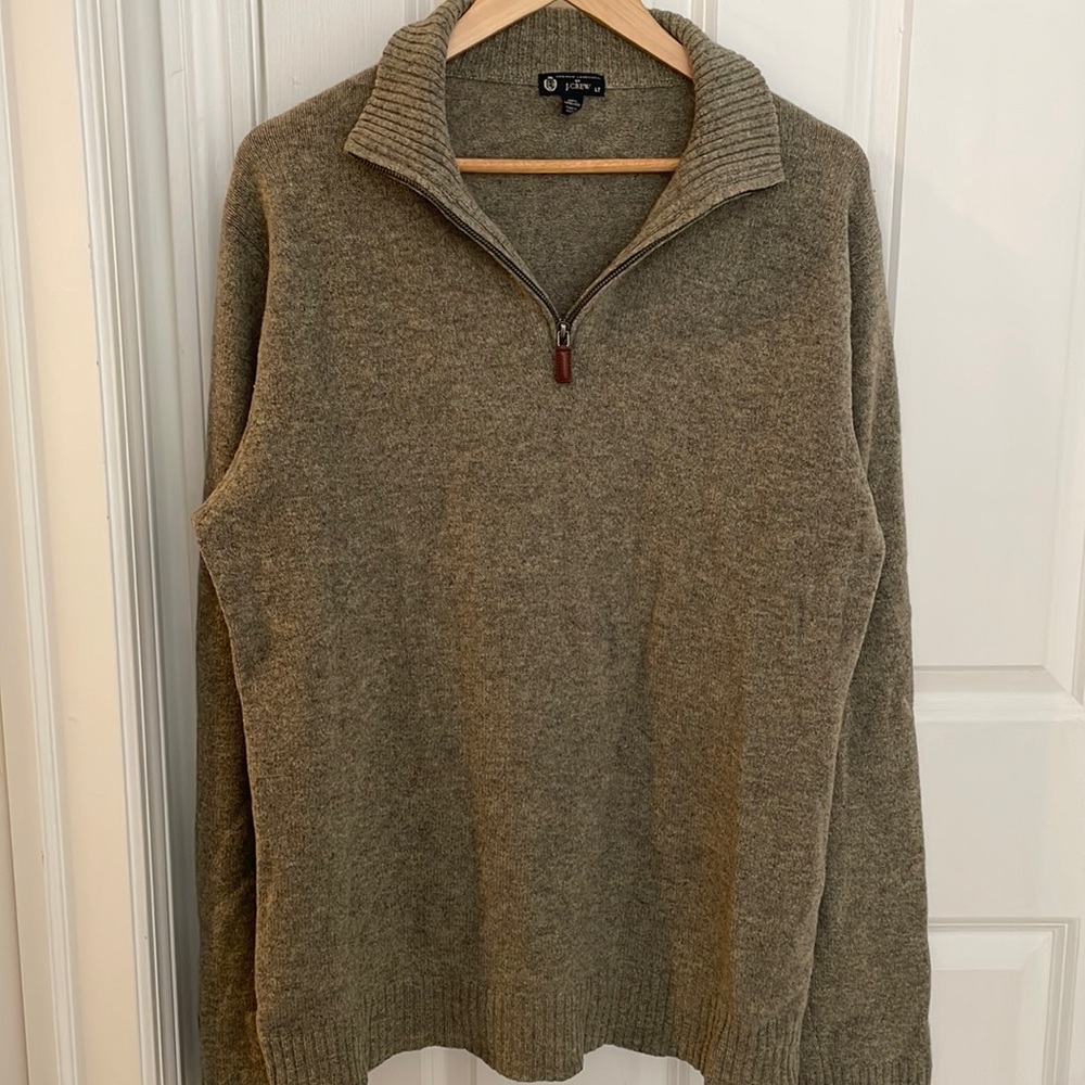 J.Crew EUC Mens Quarter Zip Sweater in gray size large 100% Lambswool